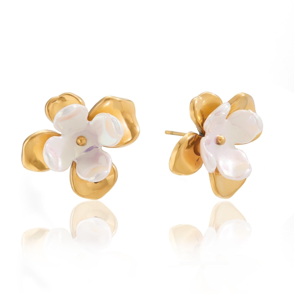1 Paire De Boucles D'Oreilles Puces Classiques À Motif Floral En Acier Inoxydable Étanche Couleur Or Pour Femme
