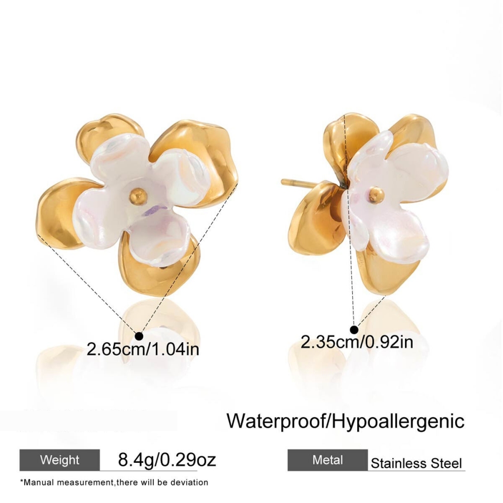1 Paire De Boucles D'Oreilles Puces Classiques À Motif Floral En Acier Inoxydable Étanche Couleur Or Pour Femme h5Image2