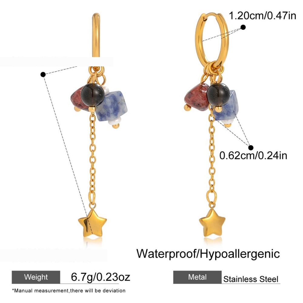 Boucles D'Oreilles Pendantes Pour Femme, En Acier Inoxydable, Avec Pierre Naturelle Et Motif Étoile (1 Pièce). Image2