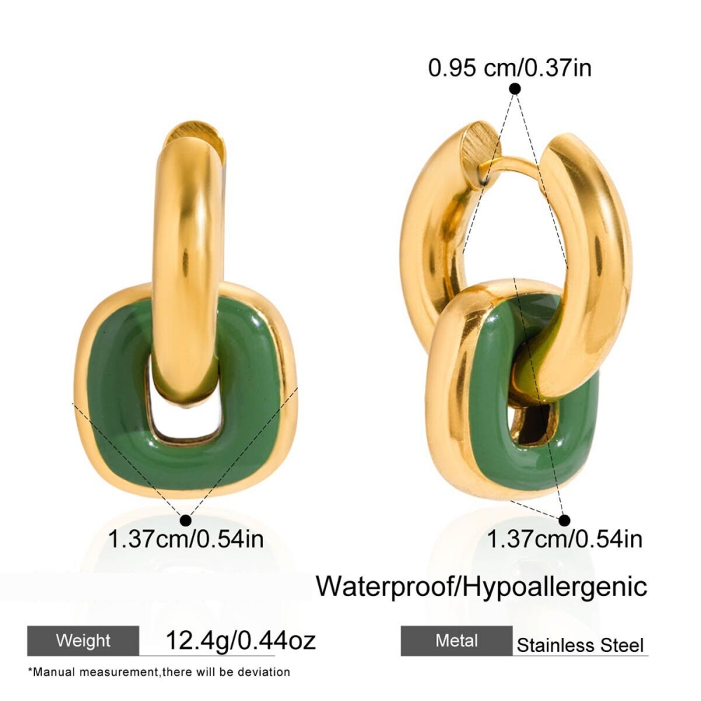 1 Paire De Boucles D'Oreilles Créoles Rectangulaires Vintage En Acier Inoxydable Étanche Couleur Or Pour Femme