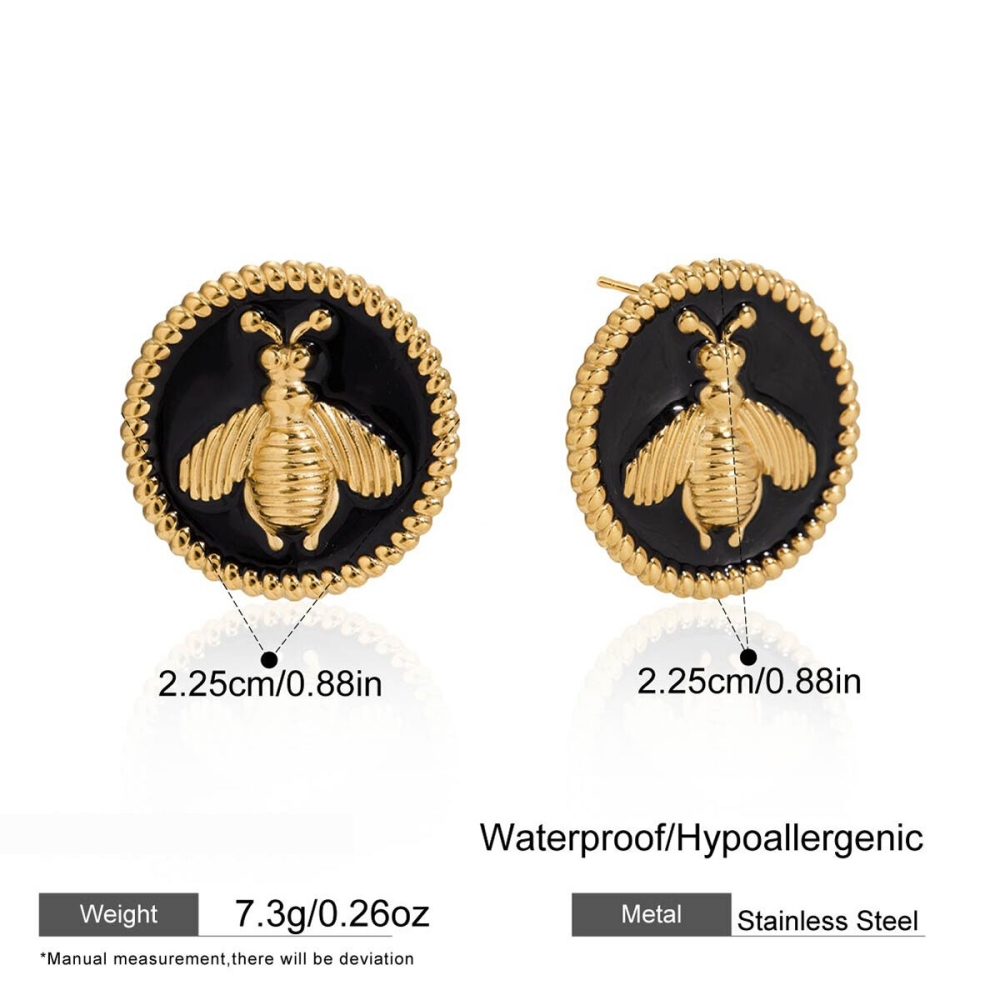 1 Paire De Magnifiques Boucles D'Oreilles À Clous Pour Femme, En Acier Inoxydable Doré, Motif Abeille. h5Image2