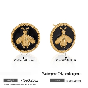1 Paire De Magnifiques Boucles D'Oreilles À Clous Pour Femme, En Acier Inoxydable Doré, Motif Abeille. h5 Image2