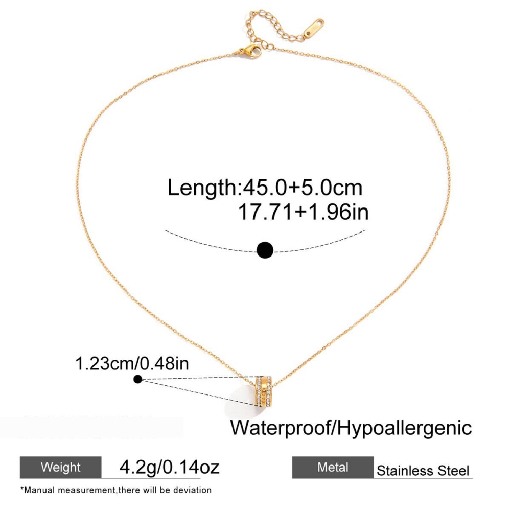 Collier Pendentif Femme En Acier Inoxydable Doré, Orné D'Un Zircon, Orné D'Un Cercle Classique Exquis (1 Pièce) Image2