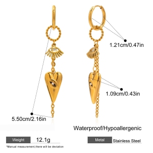 1 Paire De Boucles D'Oreilles Pendantes Luxueuses En Acier Inoxydable Doré, En Forme De Cœur Et D'Œil De Diable, Imperméables. h5 Image2