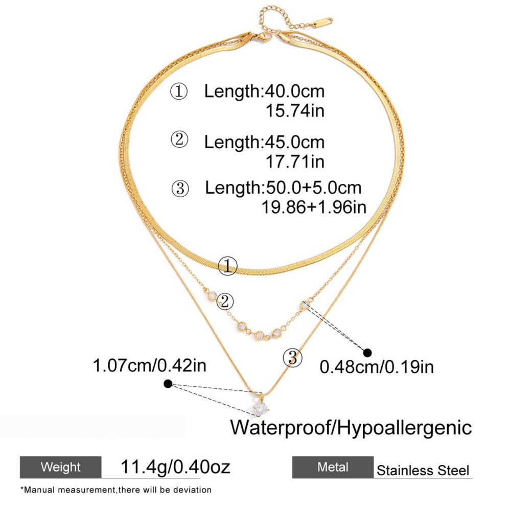 Collier À Plusieurs Rangs Pour Femme, En Acier Inoxydable Doré, Orné D'Un Zircon, Style Moderne Rond Et Étanche (1 Pièce) Image2