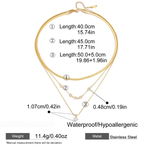 Collier À Plusieurs Rangs Pour Femme, En Acier Inoxydable Doré, Orné D'Un Zircon, Style Moderne Rond Et Étanche (1 Pièce) h5 Image2
