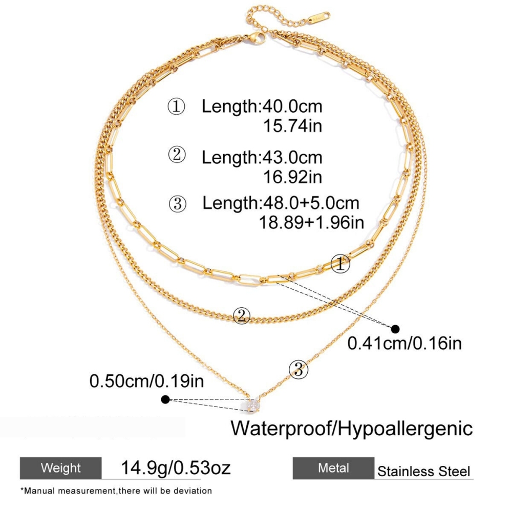 Collier À Plusieurs Rangs Pour Femme, En Acier Inoxydable Doré, Orné D'Un Zircon Et D'Un Cercle Simple (1 Pièce) Image2