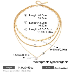 Collier À Plusieurs Rangs Pour Femme, En Acier Inoxydable Doré, Orné D'Un Zircon Et D'Un Cercle Simple (1 Pièce) h5 Image2