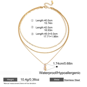 Collier À Plusieurs Rangs Pour Femme, En Acier Inoxydable Doré, Orné D'Un Zircon, Orné D'Une Goutte Classique (1 Pièce) h5 Image2