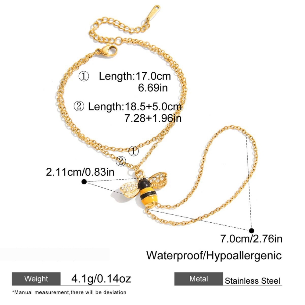 Ensembles De Bijoux Pour Femmes En Acier Inoxydable Imperméable Couleur Or, Motif Abeille Naturelle Romantique Image2