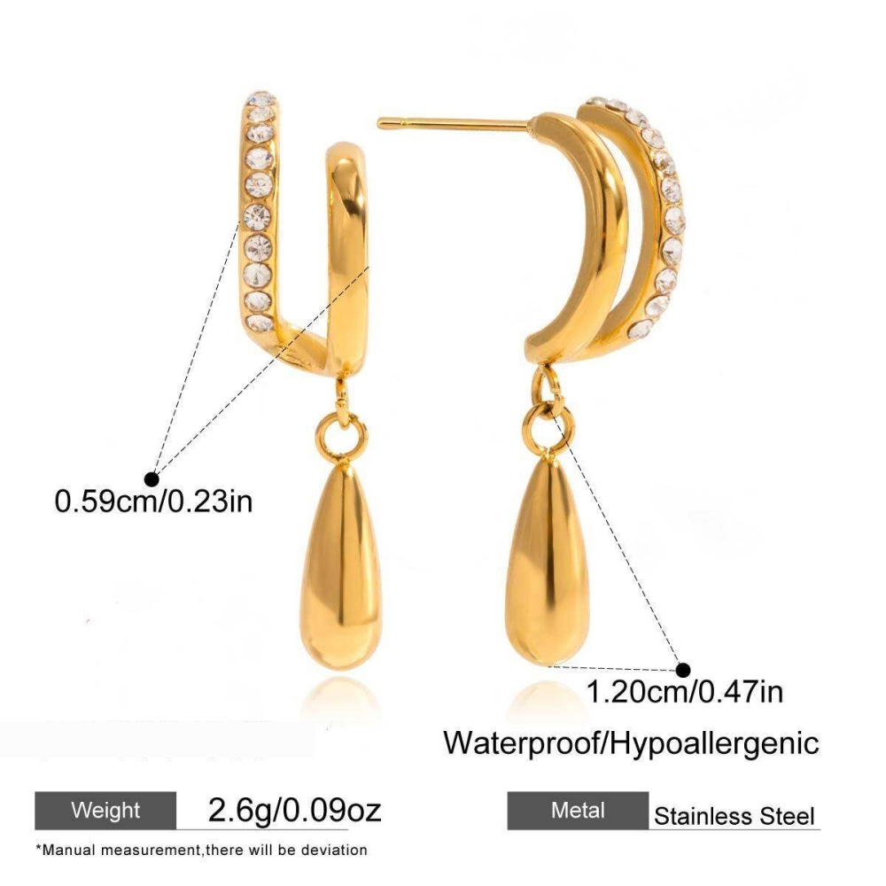 1 Paire De Magnifiques Boucles D'Oreilles Pendantes En Acier Inoxydable Couleur Or Et Zircon Pour Femme Image2