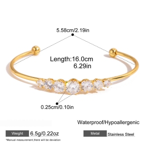 Bracelet Jonc Luxueux Pour Femme, En Acier Inoxydable, Étanche, Couleur Or, Orné De Zircon (1 Pièce) h5 Image2