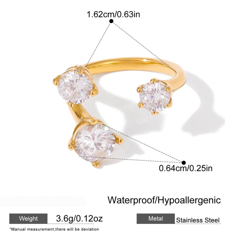 Bague Pour Femme En Acier Inoxydable Doré, Étanche, De Forme Irrégulière Et Ornée D'Un Zircon, Ornée D'Une Pierre Précieuse. Image2
