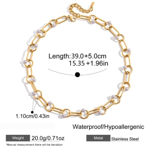 Collier Élégant Pour Femme, En Acier Inoxydable Doré, Avec Chaîne Ronde Et Étanche (1 Pièce) h5 Image2