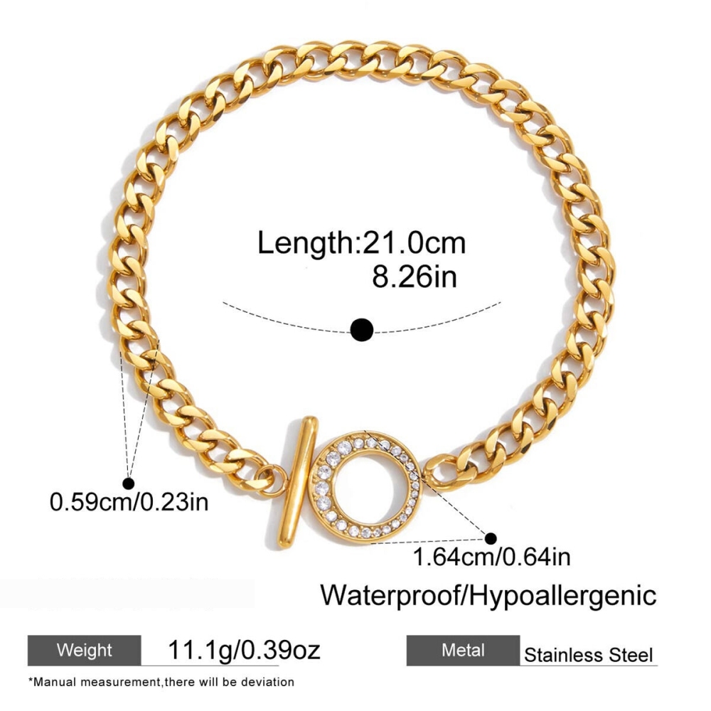 Bracelet Chaîne Ot Zircon De Luxe Pour Femme, 1 Pièce, En Acier Inoxydable Étanche, Couleur Or Image2