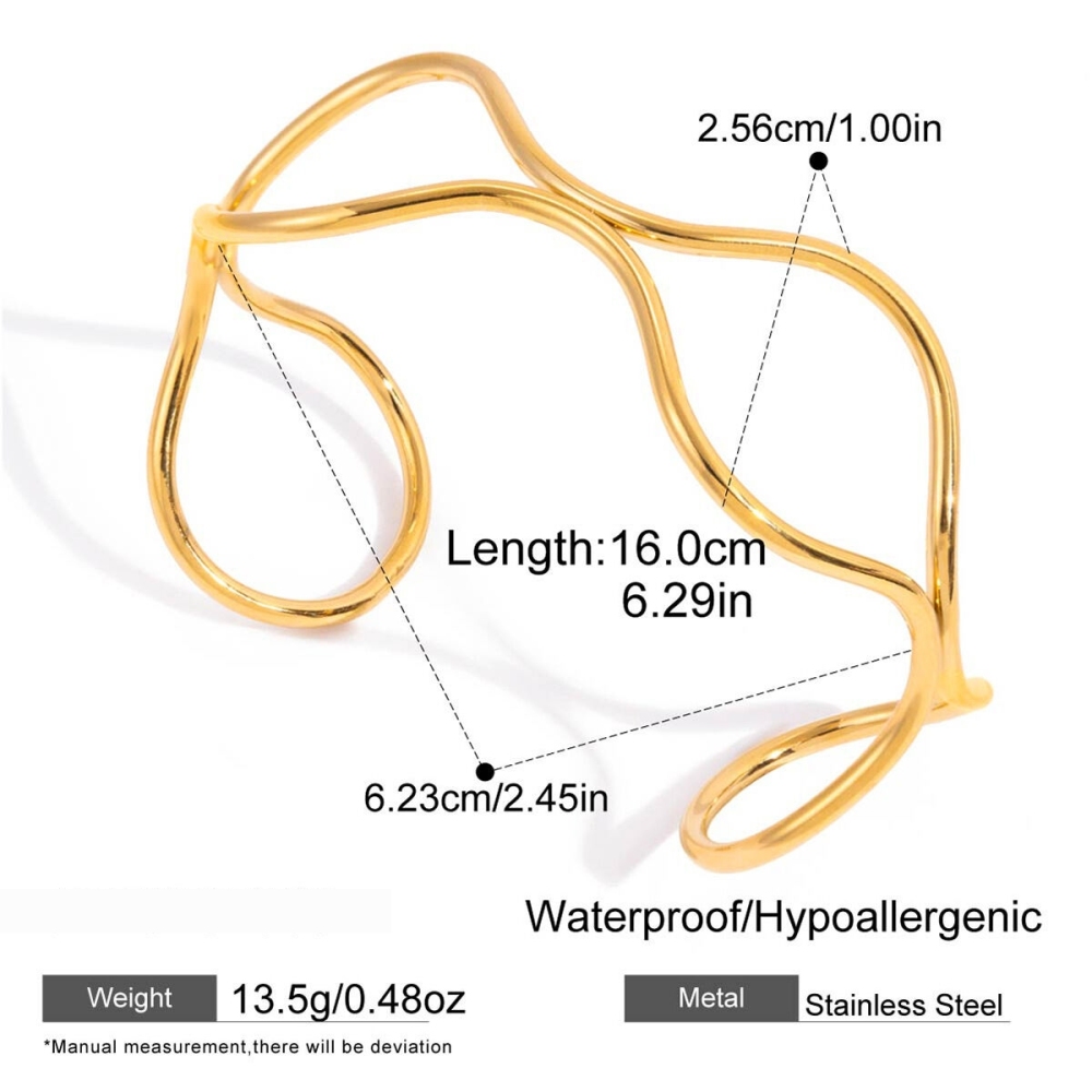 Bracelet Manchette Daily Curve Pour Femme, En Acier Inoxydable, Couleur Or, Étanche (1 Pièce). Image2