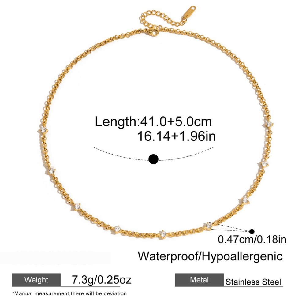 Collier Chaîne Femme Sophistiqué À Spirale En Acier Inoxydable, Étanche, Couleur Or, Orné De Zircon (1 Pièce) 