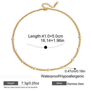 Collier Chaîne Femme Sophistiqué À Spirale En Acier Inoxydable, Étanche, Couleur Or, Orné De Zircon (1 Pièce) h5 