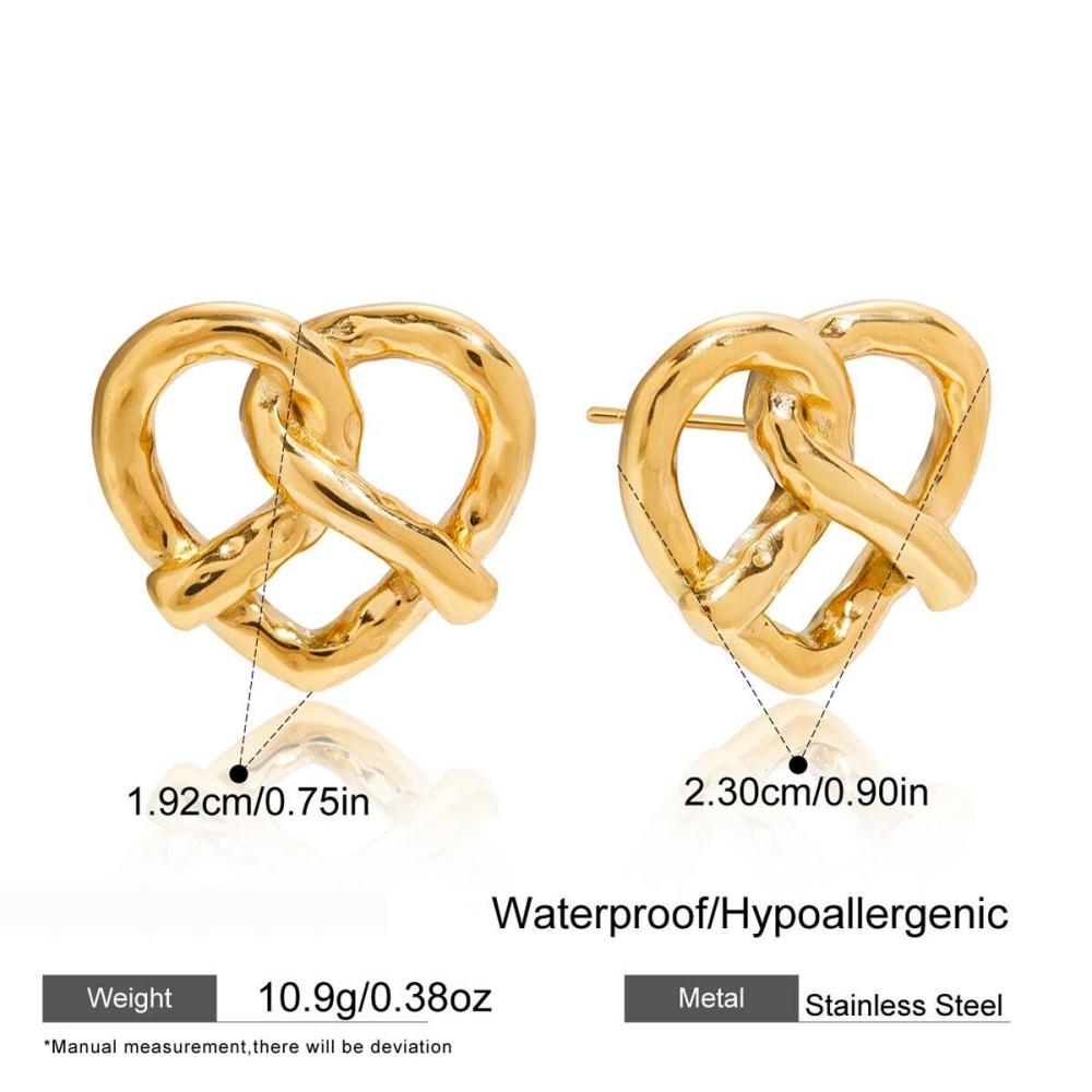 Boucles D'Oreilles Puces Pour Femme, En Acier Inoxydable Doré, Imperméables, En Forme De Bretzel (1 Paire). Image2