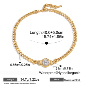 Collier Chaîne Femme Étanche En Acier Inoxydable, Coloris Or Et Argent, Motif Simple h5 Image2