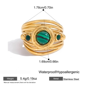 Bague Classique En Acier Inoxydable Doré, Ornée De Lignes De Malachite, Pour Femme. h5 Image2
