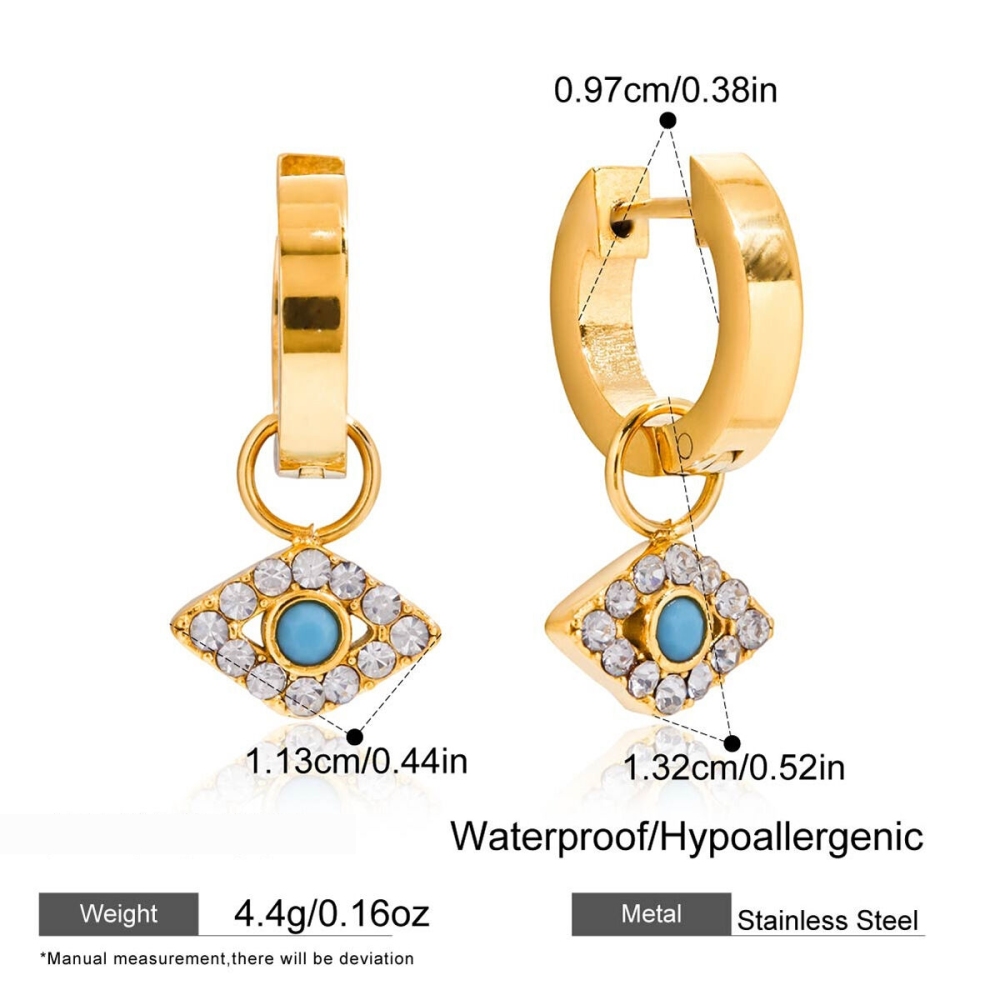 Boucles D'Oreilles Pendantes Pour Femme, Œil De Diable Scintillant, En Acier Inoxydable Étanche, Couleur Or (1 Paire). Image2