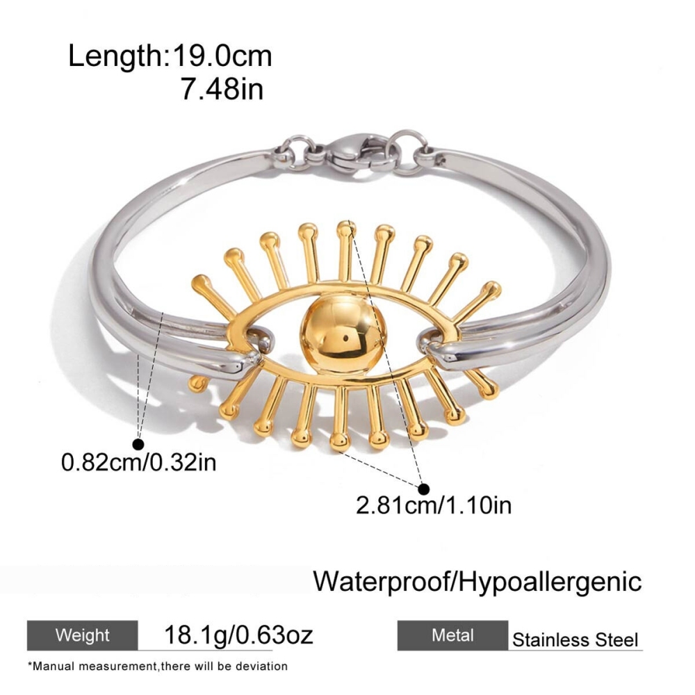 Bracelet Jonc Classique Œil De Diable Pour Femme, En Acier Inoxydable, Couleurs Or Et Argent Mélangés, Étanche (1 Pièce) h5Image2