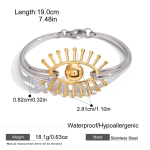 Bracelet Jonc Classique Œil De Diable Pour Femme, En Acier Inoxydable, Couleurs Or Et Argent Mélangés, Étanche (1 Pièce) h5 Image2