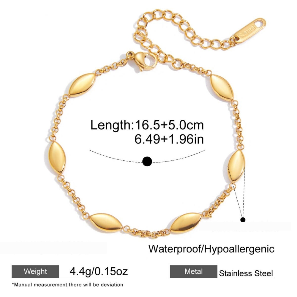 Bracelet Minimaliste En Forme De Feuille, En Acier Inoxydable Étanche, Couleur Or, Pour Femme (1 Pièce). Image2