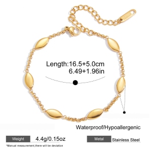 Bracelet Minimaliste En Forme De Feuille, En Acier Inoxydable Étanche, Couleur Or, Pour Femme (1 Pièce). h5 Image2