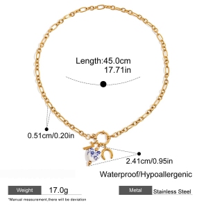 Collier Pendentif Femme Exquis En Forme De Cœur Et De Soleil, En Acier Inoxydable Étanche Couleur Or Et Perle (1 Pièce) h5