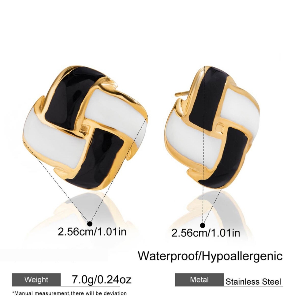 1 Paire De Boucles D'Oreilles Puces Classiques À Damier En Acier Inoxydable Étanche Couleur Or Pour Femme Image2