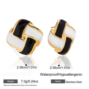 1 Paire De Boucles D'Oreilles Puces Classiques À Damier En Acier Inoxydable Étanche Couleur Or Pour Femme h5 Image2
