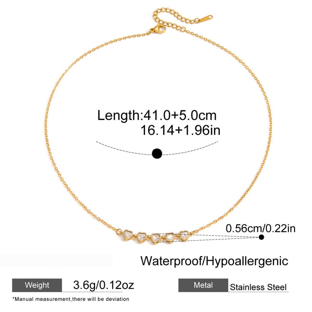 Collier Pendentif Femme Daily Heart En Acier Inoxydable Étanche Couleur Or Avec Zircon (1 Pièce) Image2