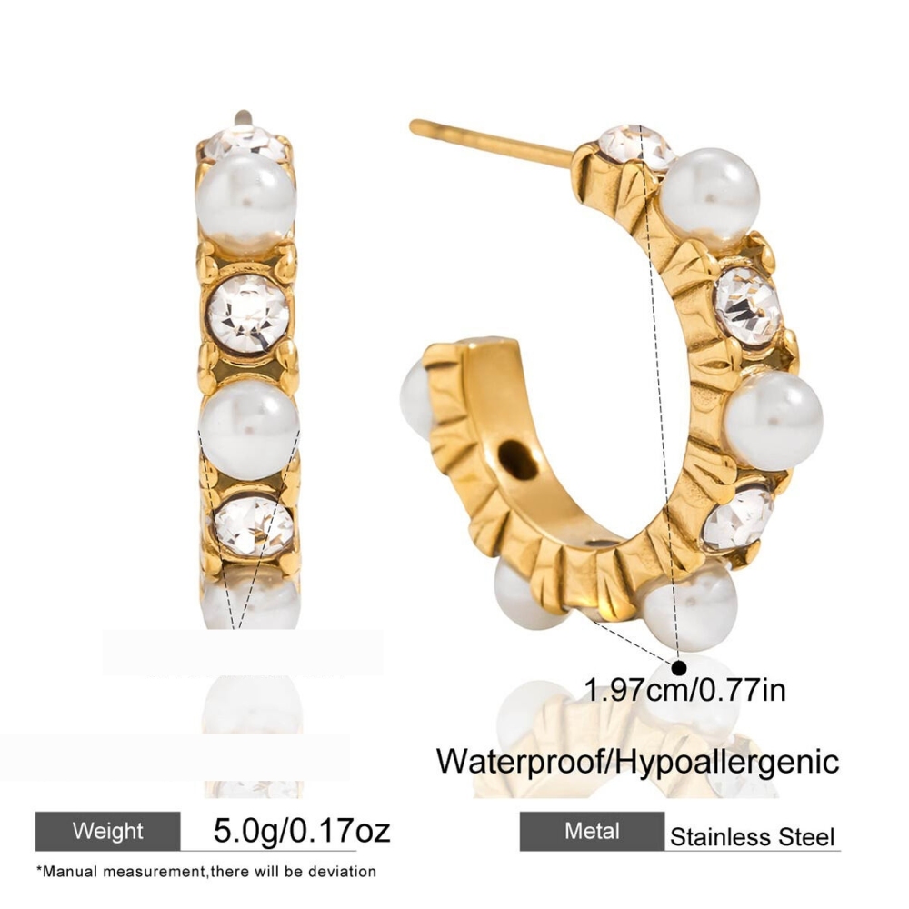 1 Paire De Boucles D'Oreilles Créoles Élégantes Pour Femme, En Acier Inoxydable Doré Étanche, Serties De Zircon. Image2