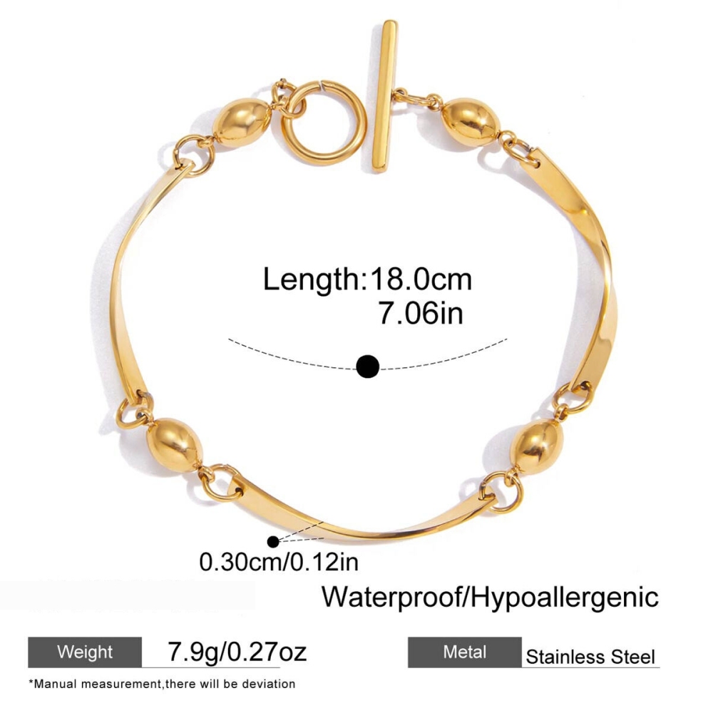 Bracelet Chaîne Femme Moderne À Lignes Ondulées En Acier Inoxydable, Couleur Or, Étanche (1 Pièce). h5Image2