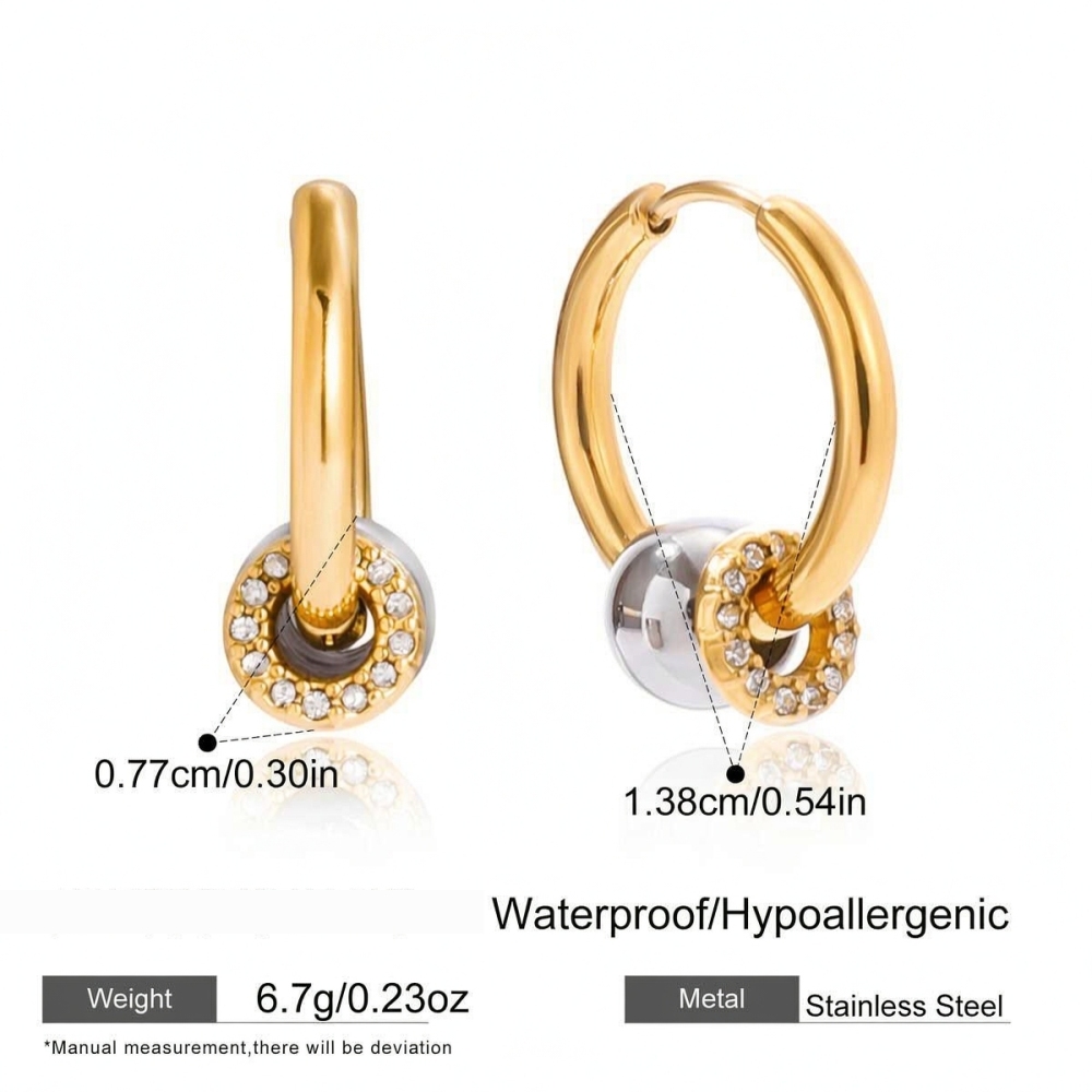 1 Paire De Boucles D'Oreilles Créoles Classiques Pour Femmes, En Acier Inoxydable Étanche, Couleurs Or Et Argent. Image2