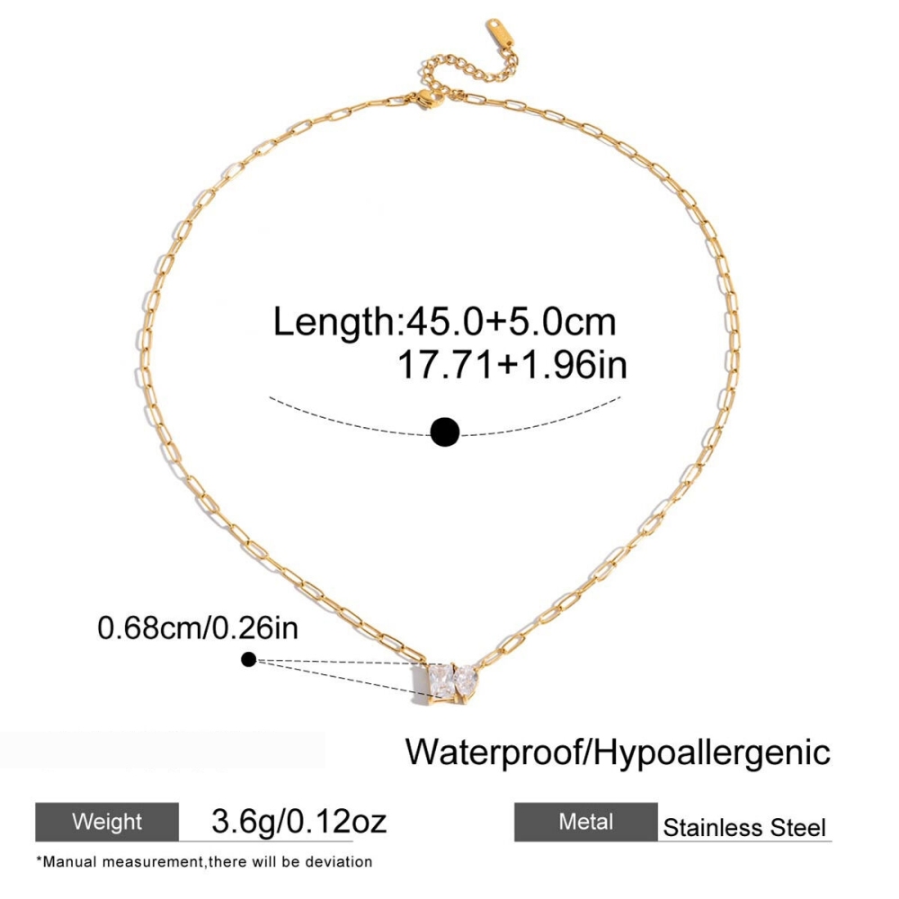 Collier Pendentif Femme Luxueux, Rectangulaire, En Acier Inoxydable, Étanche, Couleur Or, Avec Zircon, 1 Pièce Image2