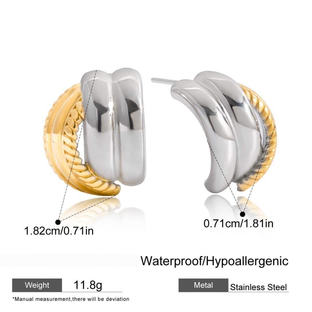 1 Paire De Boucles D'Oreilles Puces Simples En Acier Inoxydable, Couleurs Or Et Argent, Étanches, Pour Femmes Image2