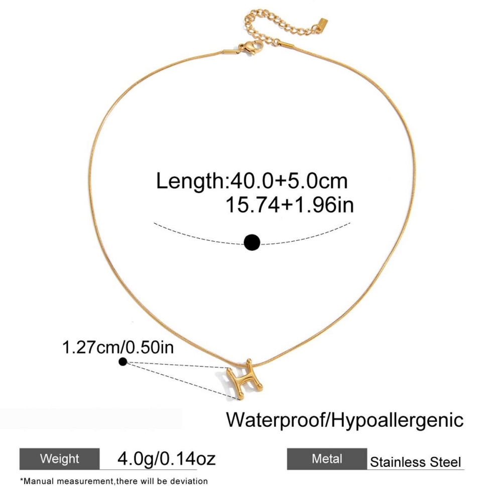 Collier Pendentif Femme Classique En Acier Inoxydable, Couleur Or, Lettre H (1 Pièce) Image2