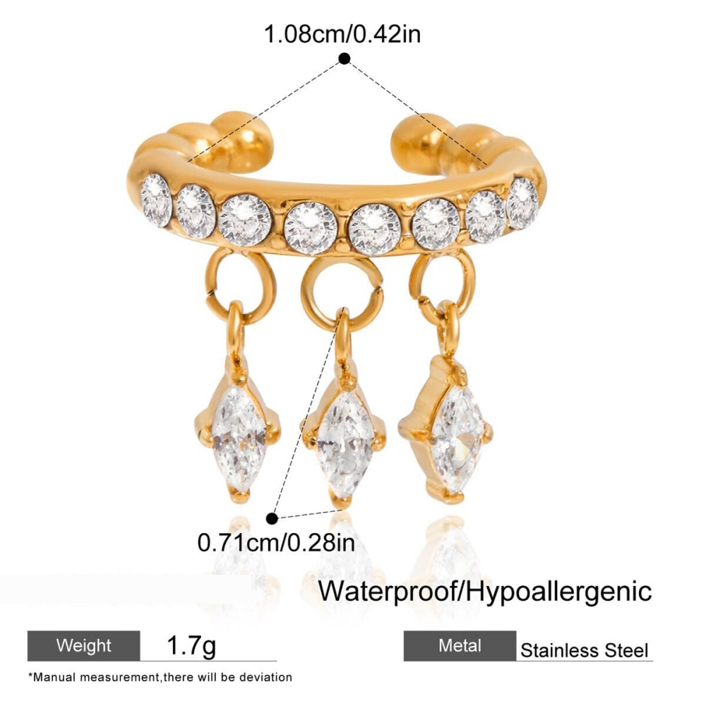 Boucle D'Oreille Manchette Élégante En Acier Inoxydable Imperméable Avec Pompon En Forme De Losange Et Zircon Pour Femme (1 Pièce) Image2