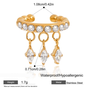 Boucle D'Oreille Manchette Élégante En Acier Inoxydable Imperméable Avec Pompon En Forme De Losange Et Zircon Pour Femme (1 Pièce) h5 Image2