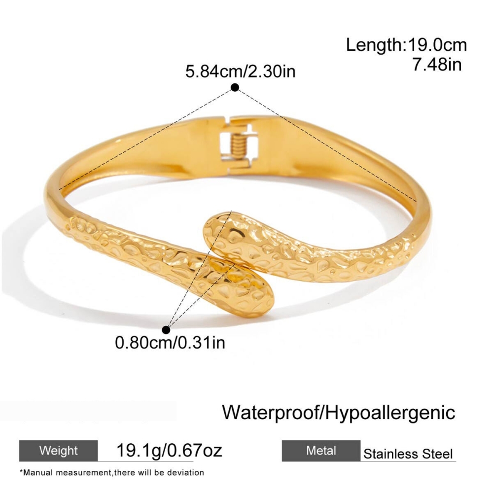 Bracelet Jonc Pour Femme, Motif Marteau Classique, En Acier Inoxydable, Couleur Or, Étanche (1 Pièce) Image2