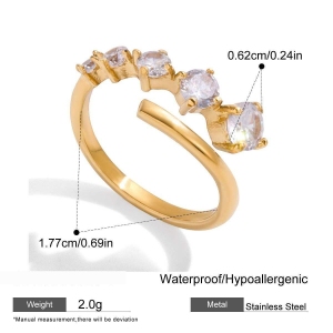 Bague Pour Femme En Acier Inoxydable Doré, Ornée D'Un Zircon, Aux Lignes Délicates Et À L'Eau. h5 Image2