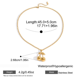 Collier Pendentif Femme En Acier Inoxydable Doré, Motif Cerise Douce (1 Pièce) h5 Image2