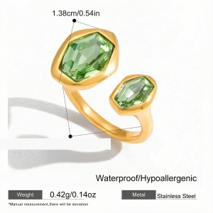 Bague Pour Femme En Acier Inoxydable Doré, Ornée D'Un Zircon Vert Hexagonal (1 Pièce). h5 Image2