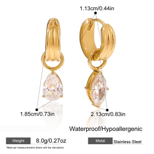 Boucles D'Oreilles Pendantes Luxueuses Pour Femme, En Acier Inoxydable Doré Étanche, Ornées De Zircon, Avec Une Paire De Pierres Précieuses. h5 Image2