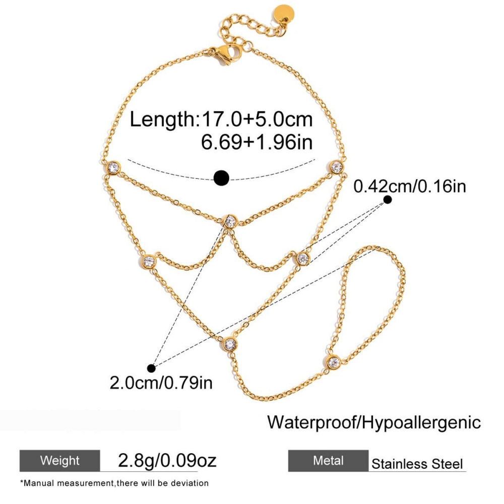Bracelet Chaîne Femme Classic Lines En Acier Inoxydable Étanche Couleur Or Avec Zircon (1 Pièce) Image2