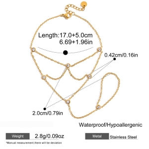 Bracelet Chaîne Femme Classic Lines En Acier Inoxydable Étanche Couleur Or Avec Zircon (1 Pièce) h5 Image2