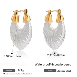 Boucles D'Oreilles Créoles Pour Femme, 1 Pièce, Forme Annulaire Irrégulière, En Acier Inoxydable, Étanches, Couleur Or. h5 